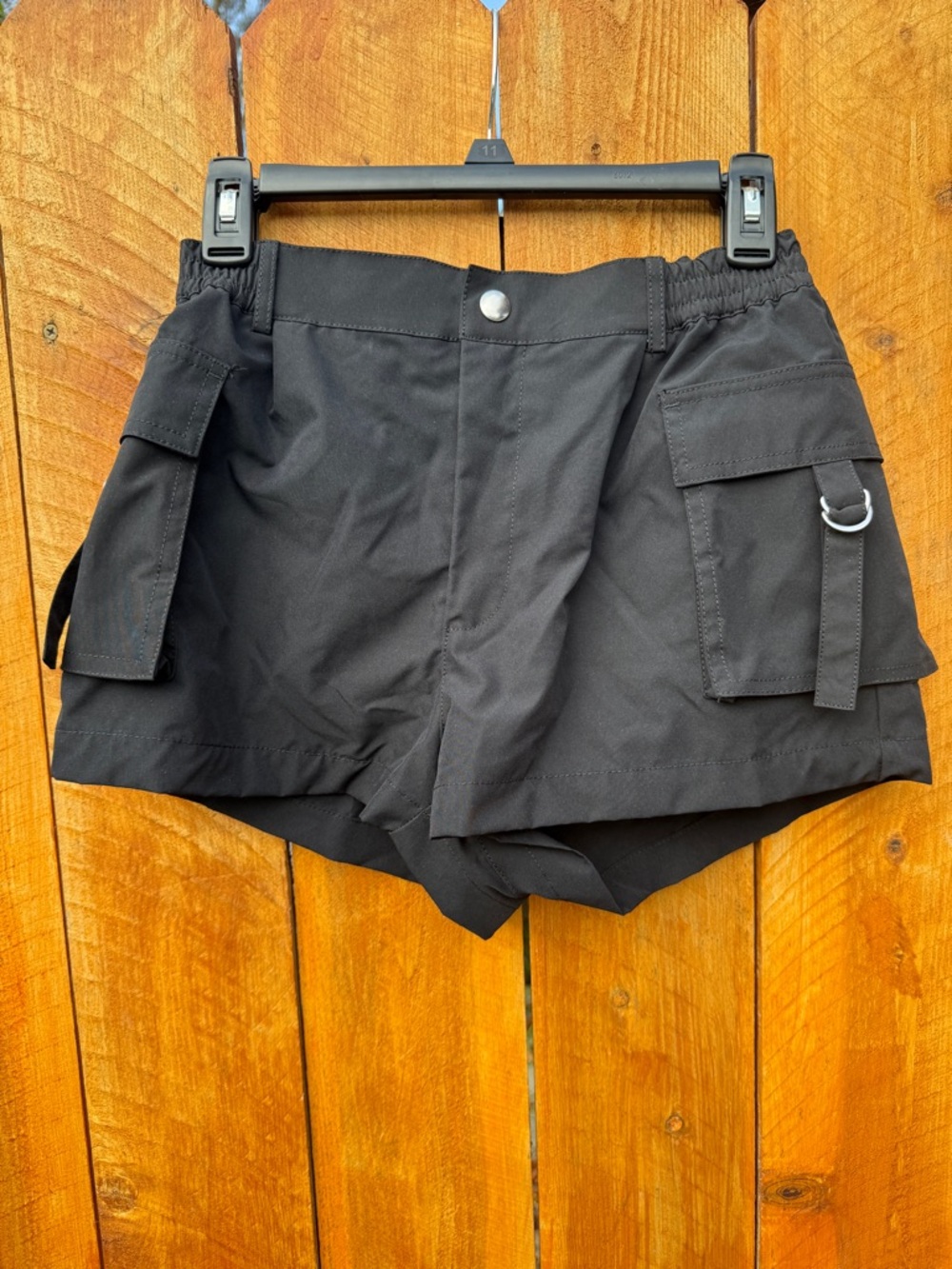 Love Tree Black 4 Pocket Cargo Shorts with Silver D-Ring Strap Closure - Small - Picture 13 of 13